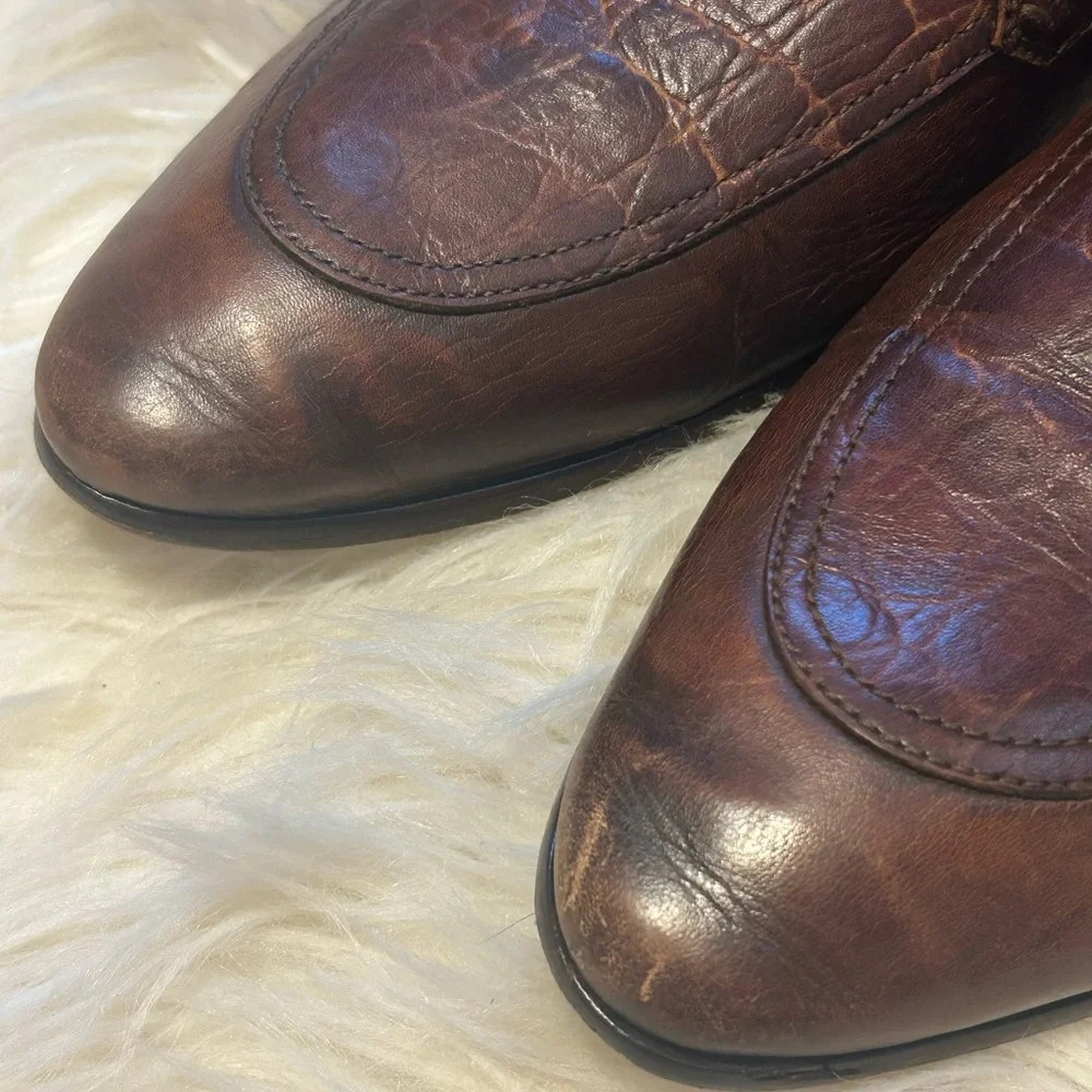 Mastro P. Men’s 44 Vero Cuoio Shoe Leather Crocodile Lace Up Oxfords  US 10.5 11